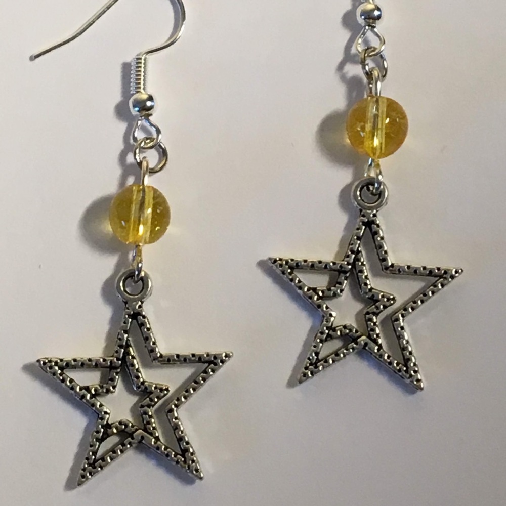 Yellow Citrine Silver Star Earrings